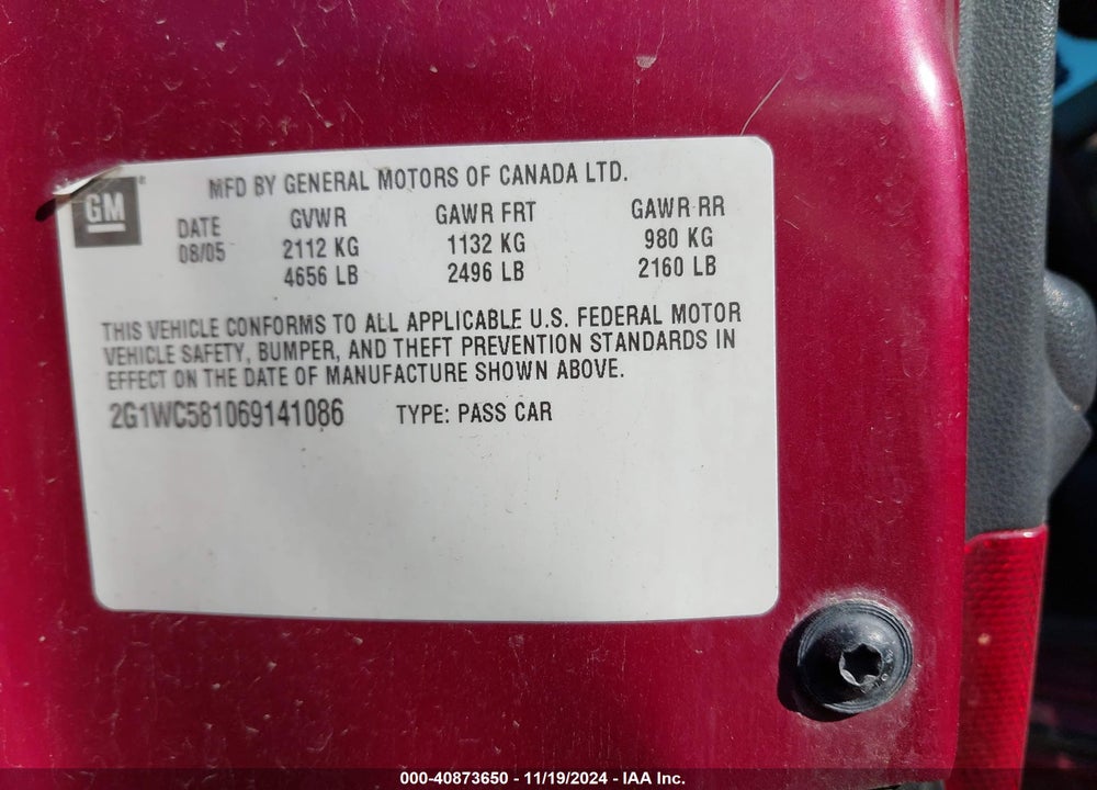 2006 CHEVROLET IMPALA LT VIN: 2G1WC581069141086