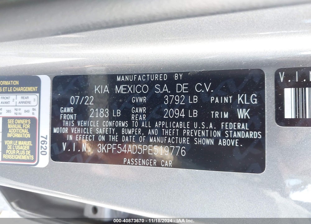 2023 KIA FORTE VIN: 3KPF54AD5PE519776