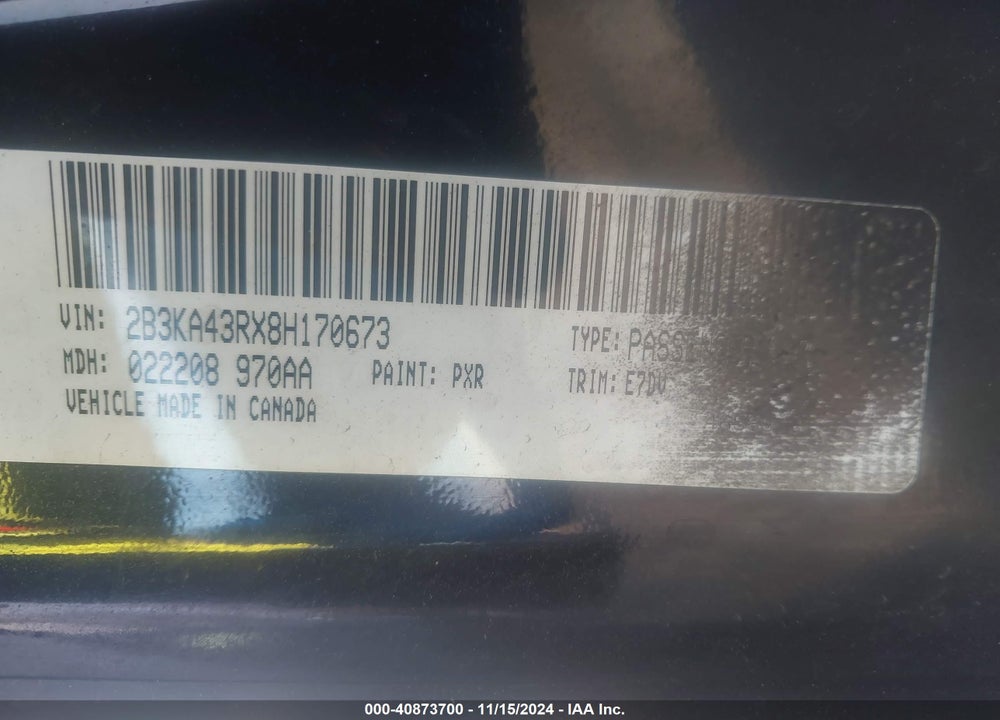 2008 DODGE CHARGER VIN: 2B3KA43RX8H170673