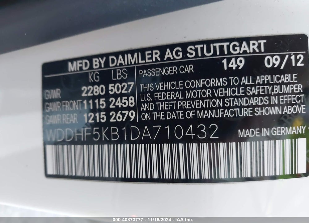 2013 MERCEDES-BENZ E 350 VIN: WDDHF5KB1DA710432