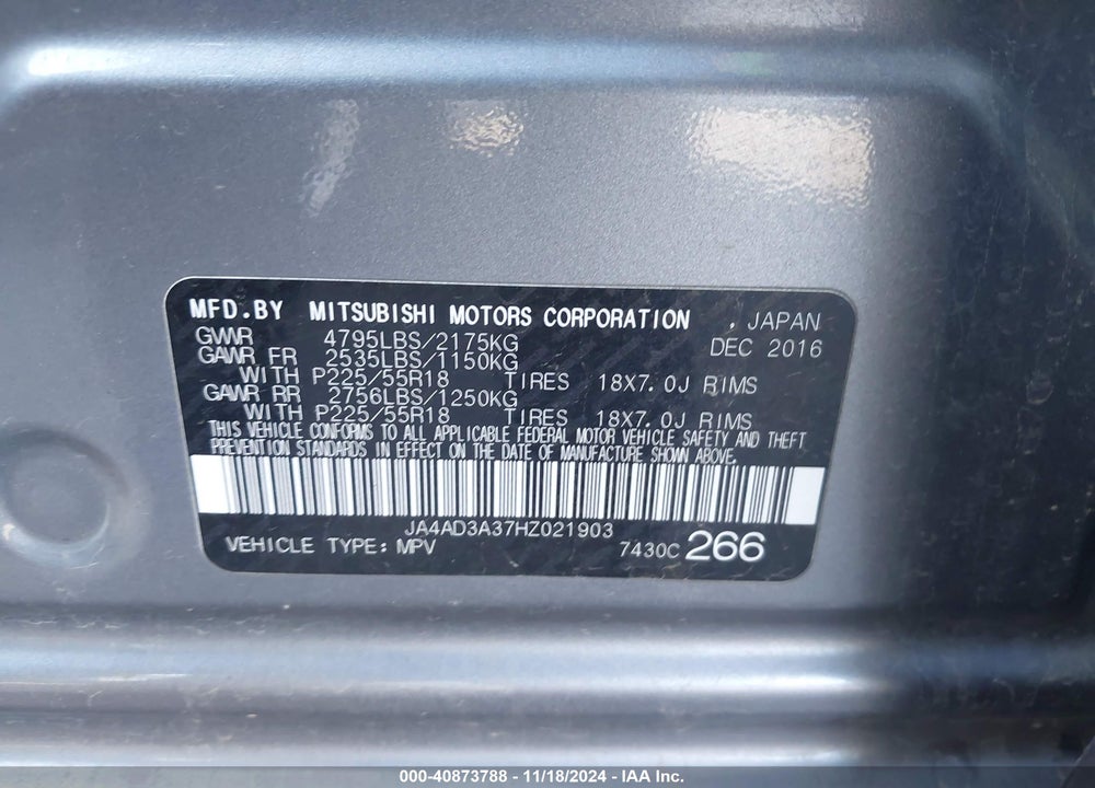 2017 MITSUBISHI OUTLANDER SE VIN: JA4AD3A37HZ021903
