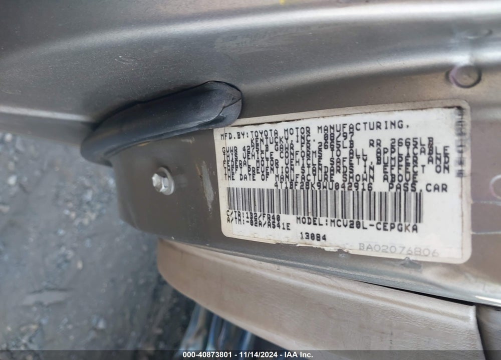 2000 TOYOTA CAMRY LE VIN: JT2BG22K6Y0446298
