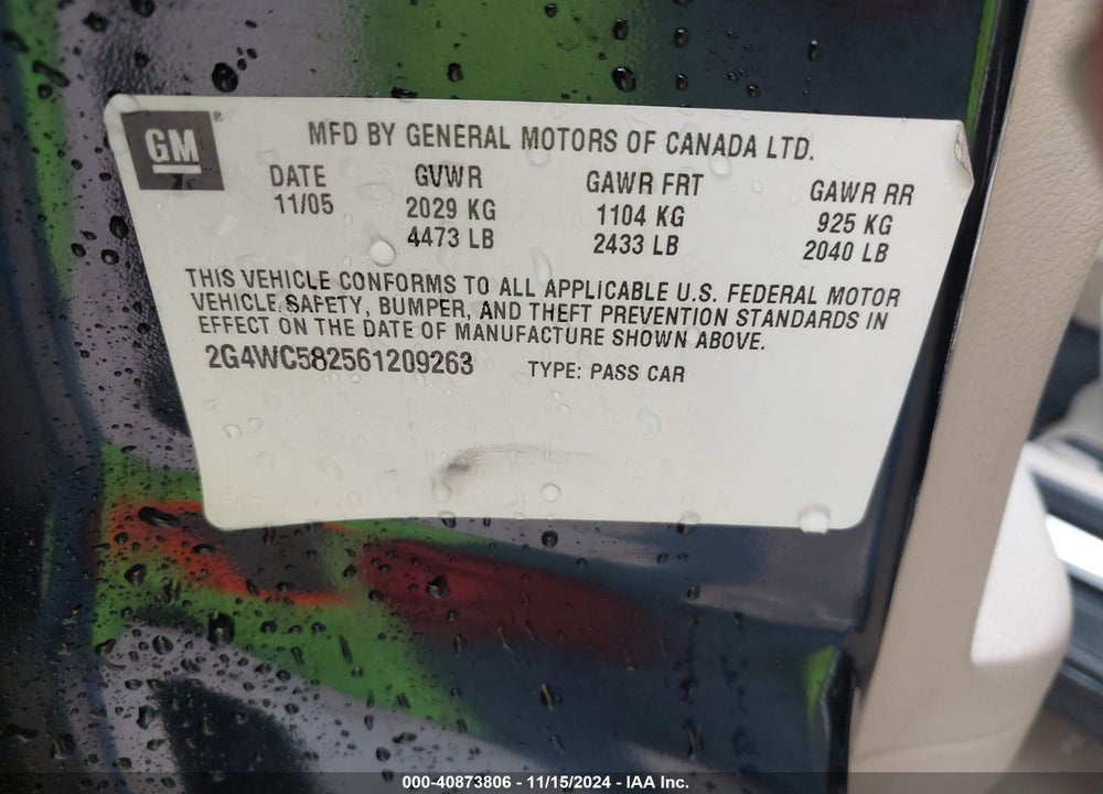 2006 BUICK LACROSSE CX VIN: 2G4WC582561209263