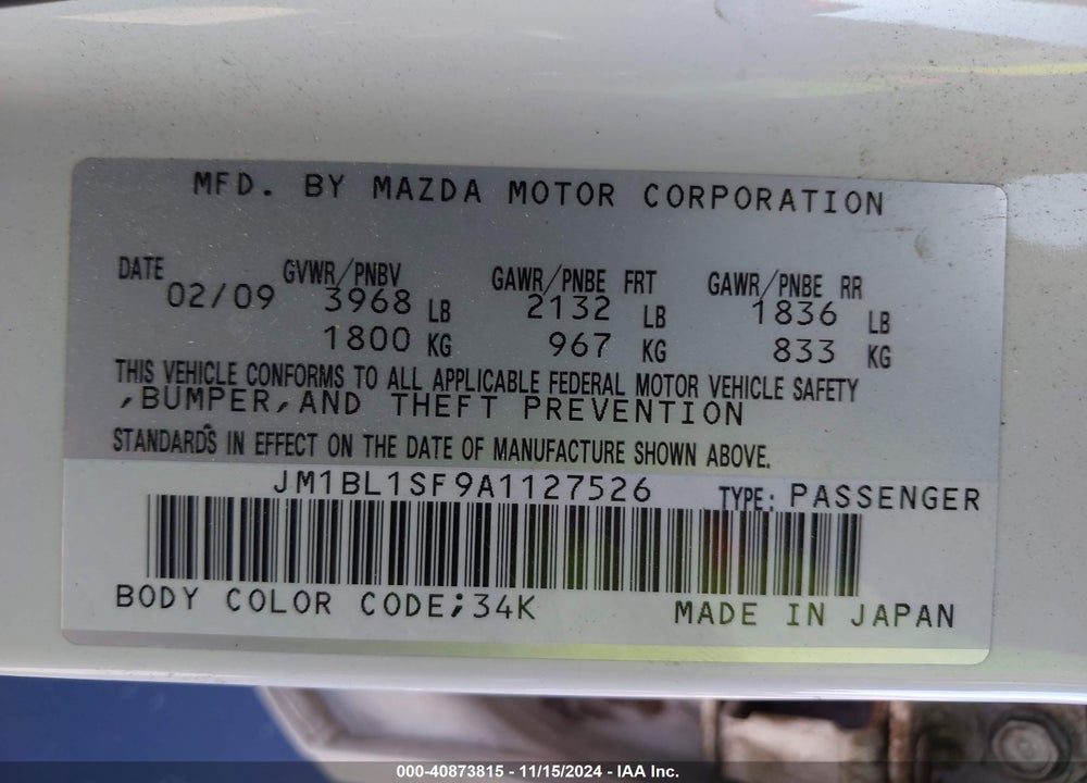 2010 MAZDA 3 I TOURING VIN: JM1BL1SF9A1127526