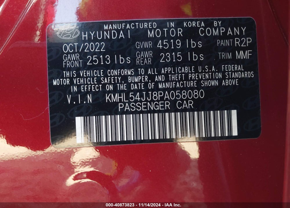 2023 HYUNDAI SONATA HYBRID LIMITED VIN: KMHL54JJ8PA058080