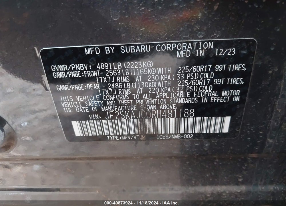 2024 SUBARU FORESTER VIN: JF2SKAJC0RH481188