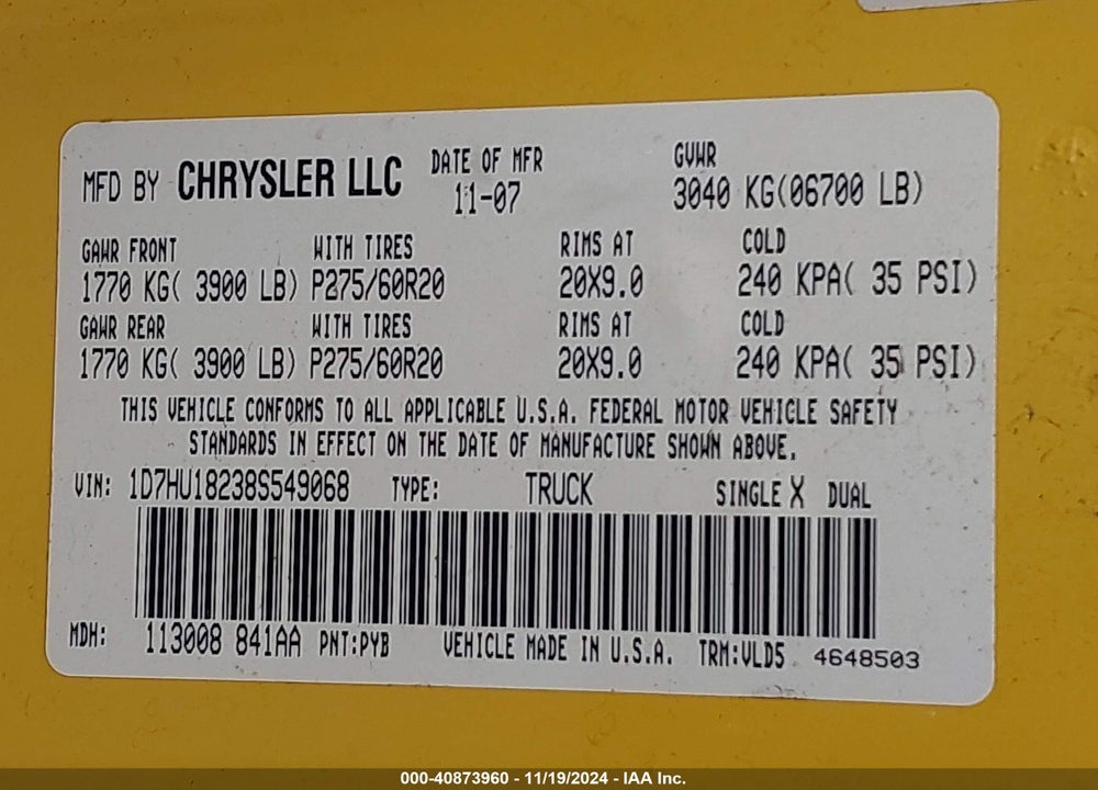 2008 DODGE RAM 1500 SLT VIN: 1D7HU18238S549068
