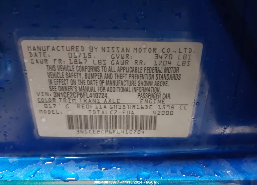 2015 NISSAN VERSA NOTE S PLUS VIN: 3N1CE2CP6FL410724