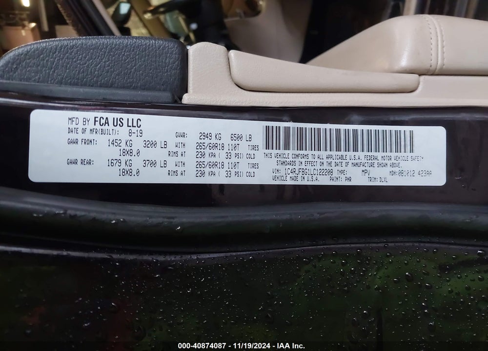 2020 JEEP GRAND CHEROKEE LIMITED 4X4 VIN: 1C4RJFBG1LC122208