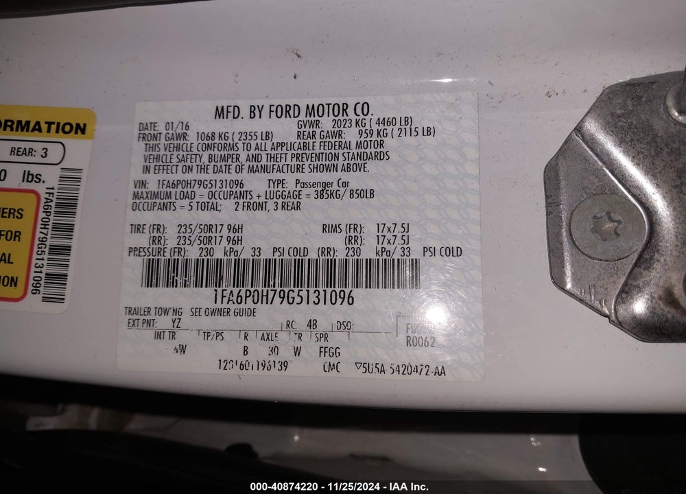 2016 FORD FUSION SE VIN: 1FA6P0H79G5131096
