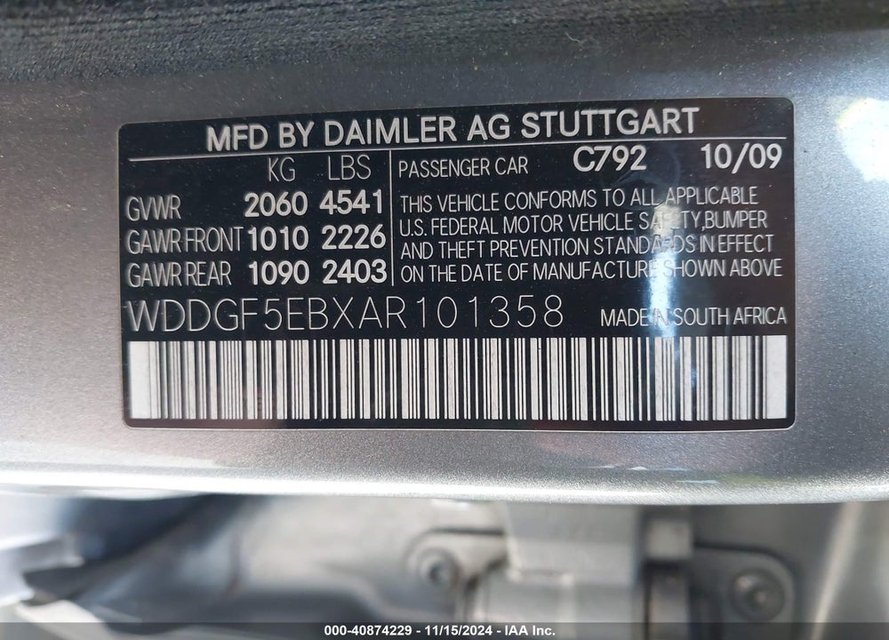 2010 MERCEDES-BENZ C 300 LUXURY/SPORT VIN: WDDGF5EBXAR101358