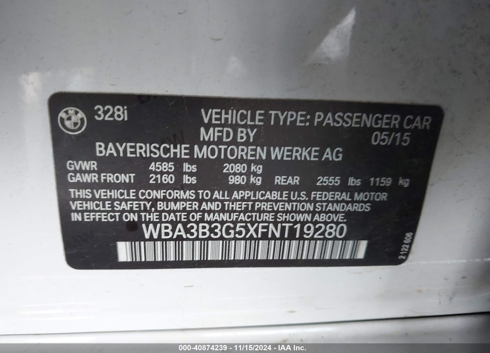 2015 BMW 328I XDRIVE VIN: WBA3B3G5XFNT19280