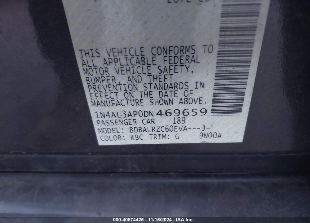 2013 NISSAN ALTIMA 2.5 S VIN: 1N4AL3AP0DN469659