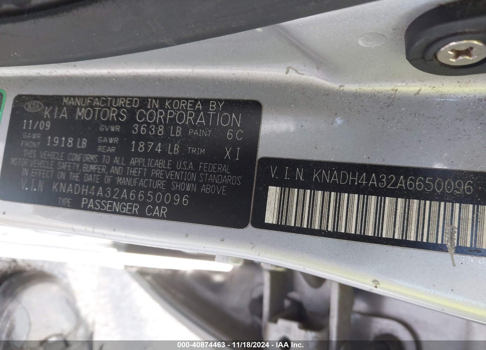 2010 KIA RIO LX VIN: KNADH4A32A6650096
