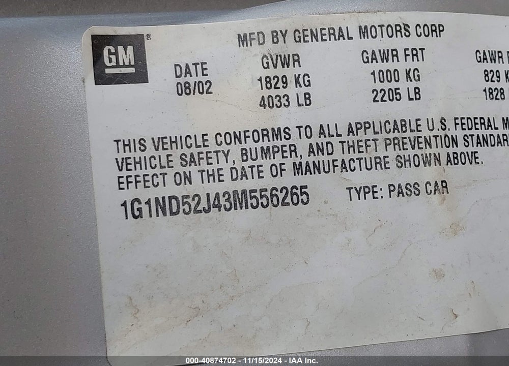 2003 CHEVROLET MALIBU VIN: 1G1ND52J43M556265