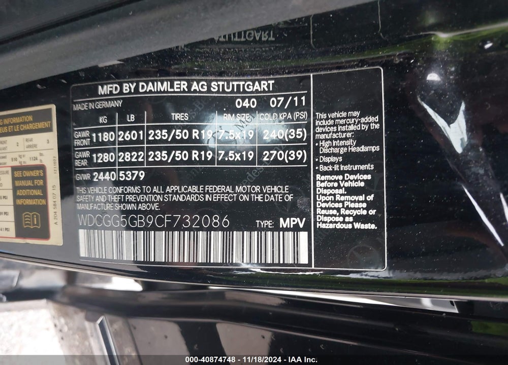 2012 MERCEDES-BENZ GLK 350 VIN: WDCGG5GB9CF732086