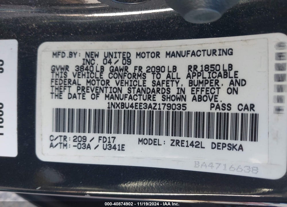 2010 TOYOTA COROLLA S VIN: 1NXBU4EE3AZ179035