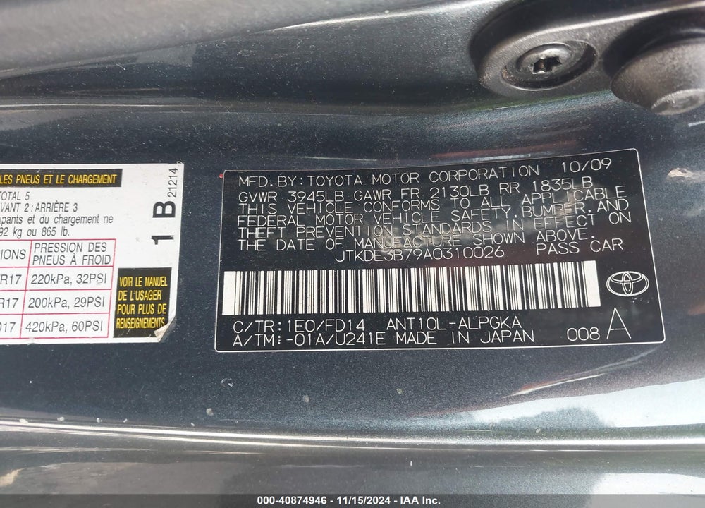 2010 SCION TC VIN: JTKDE3B79A0310026