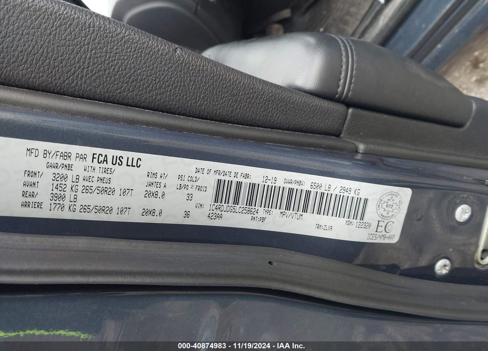 2020 DODGE DURANGO GT VIN: 1C4RDJDG5LC258624