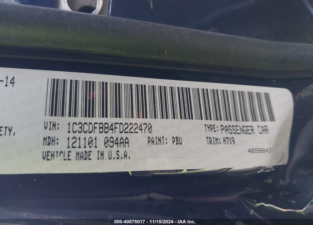 2015 DODGE DART SXT VIN: 1C3CDFBB4FD222470