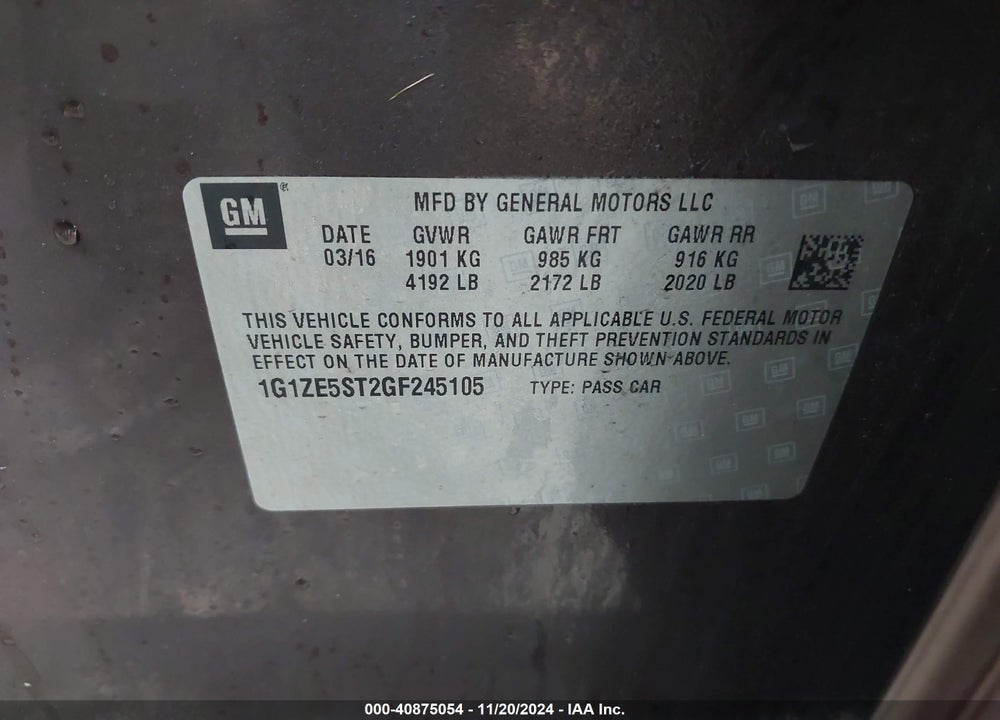 2016 CHEVROLET MALIBU 1LT VIN: 1G1ZE5ST2GF245105