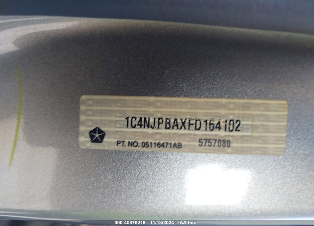 2015 JEEP PATRIOT VIN: 1C4NJPBAXFD164102