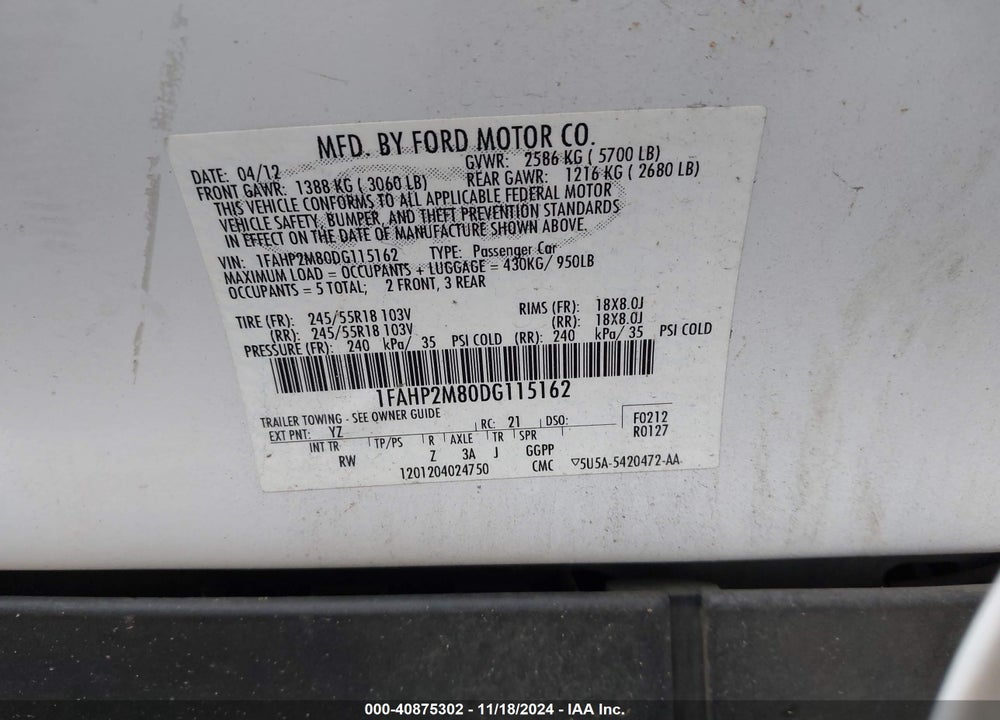 2013 FORD POLICE INTERCEPTOR VIN: 1FAHP2M80DG115162