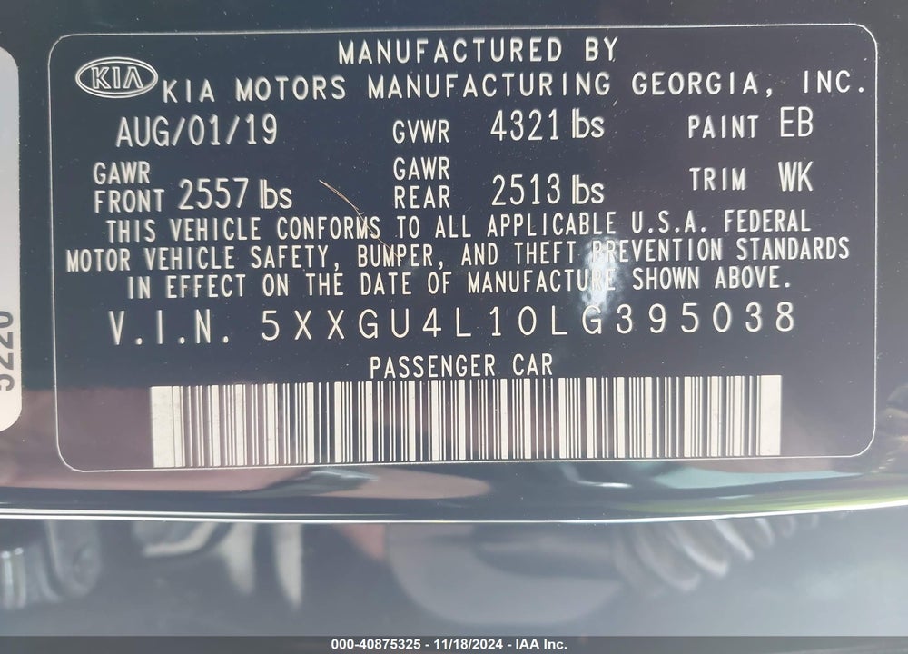 2020 KIA OPTIMA EX VIN: 5XXGU4L10LG395038