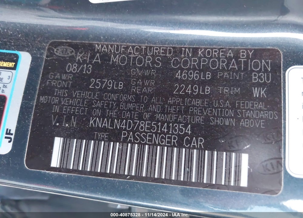 2014 KIA CADENZA LIMITED VIN: KNALN4D78E5141354