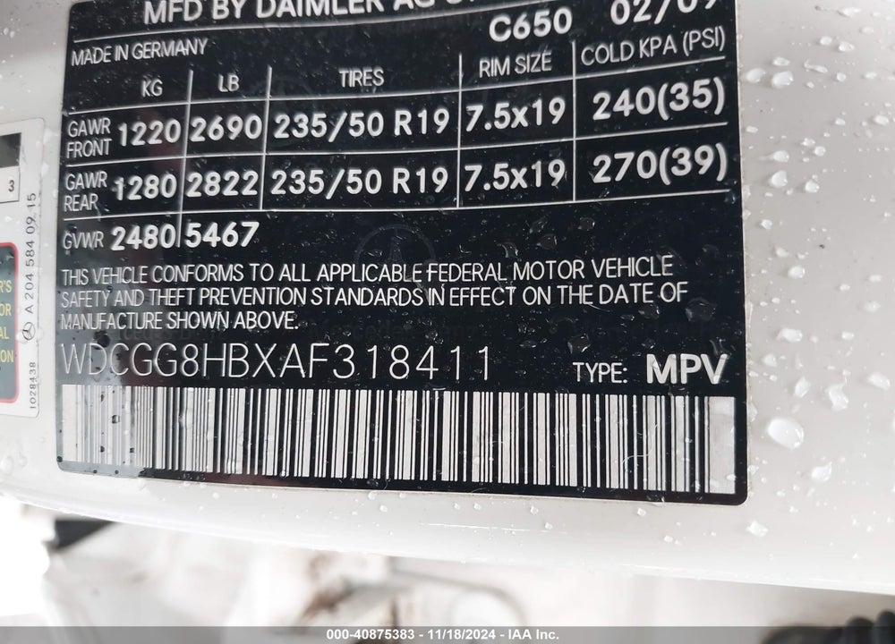 2010 MERCEDES-BENZ GLK 350 4MATIC VIN: WDCGG8HBXAF318411
