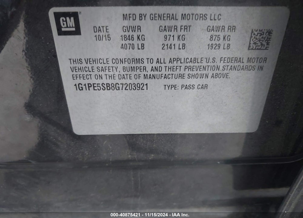 2016 CHEVROLET CRUZE LIMITED VIN: 1G1PE5SB8G7203921