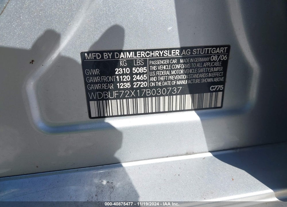 2007 MERCEDES-BENZ E 550 VIN: WDBUF72X17B030737