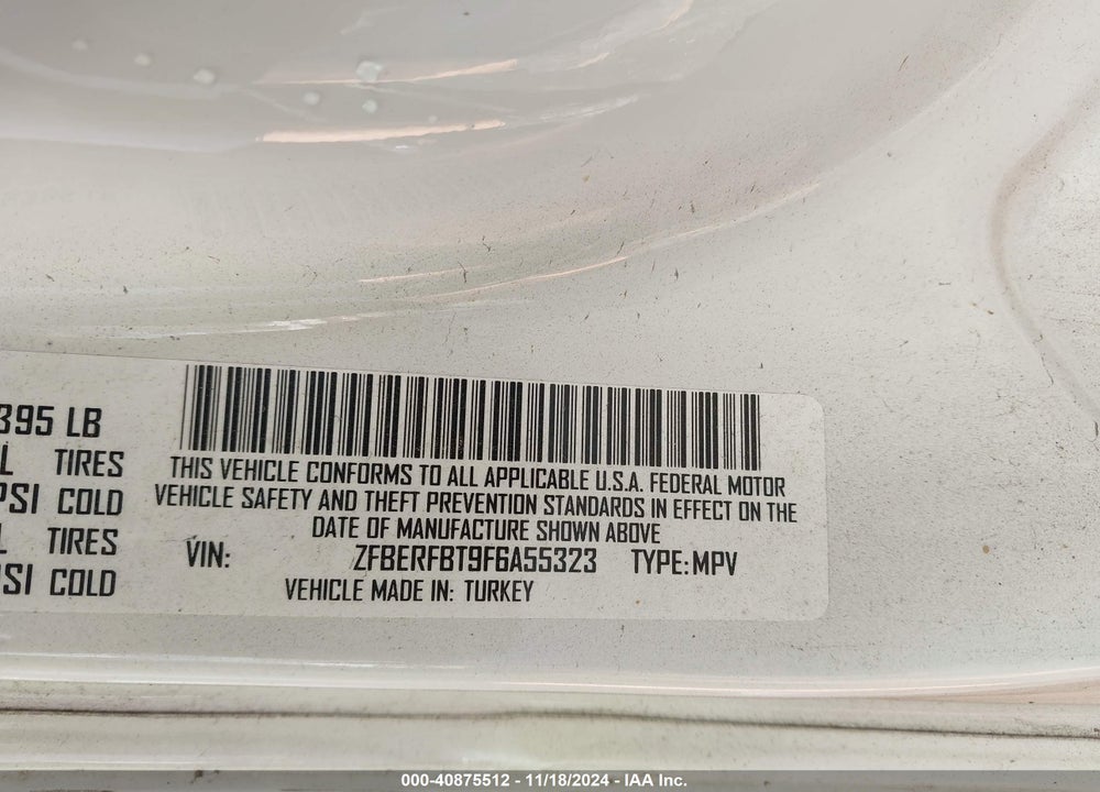 2015 RAM PROMASTER CITY TRADESMAN SLT VIN: ZFBERFBT9F6A55323