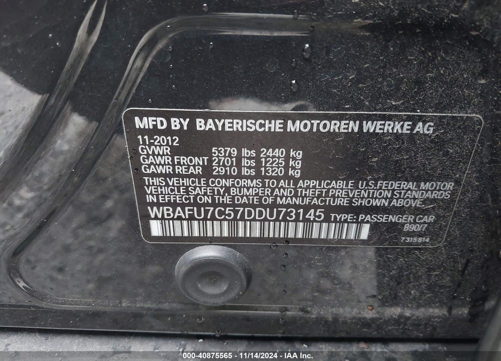 2013 BMW 535I XDRIVE VIN: WBAFU7C57DDU73145