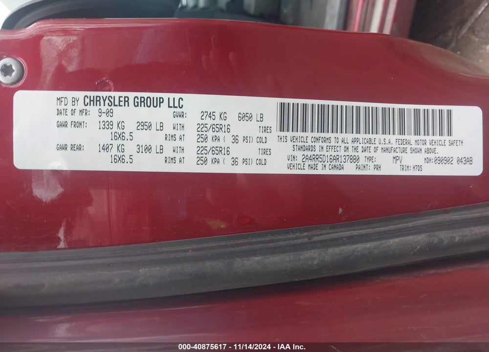 2010 CHRYSLER TOWN & COUNTRY TOURING VIN: 2A4RR5D16AR137880