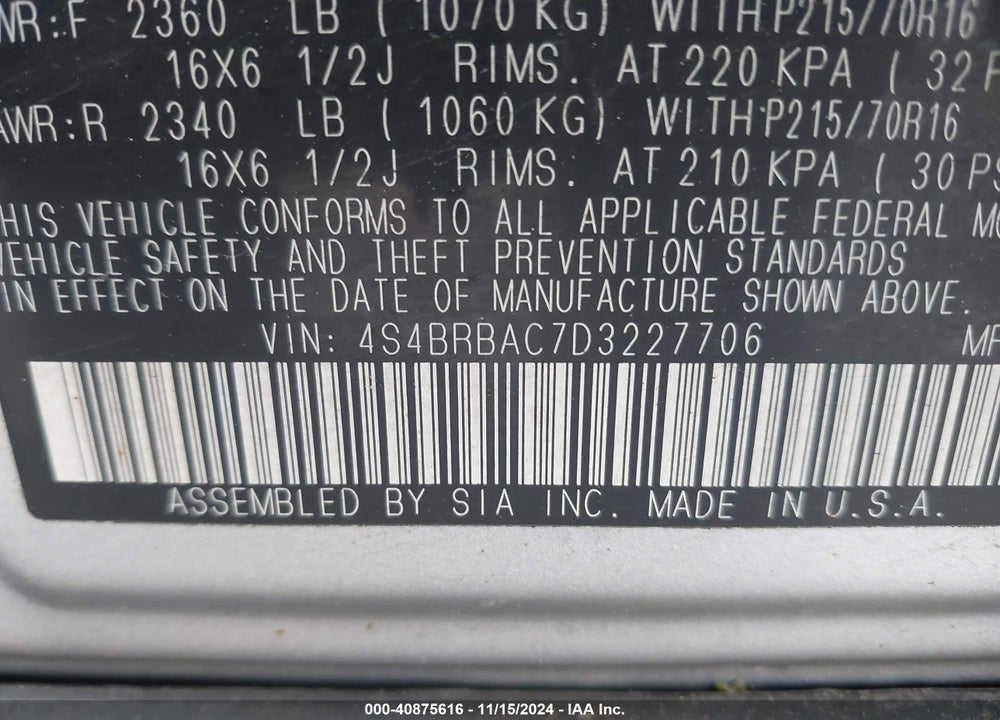 2013 SUBARU OUTBACK 2.5I VIN: 4S4BRBAC7D3227706