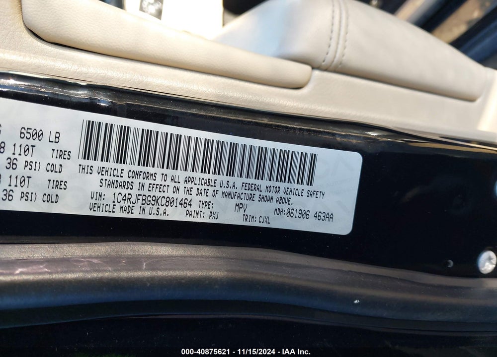 2019 JEEP GRAND CHEROKEE LIMITED 4X4 VIN: 1C4RJFBG9KC801464