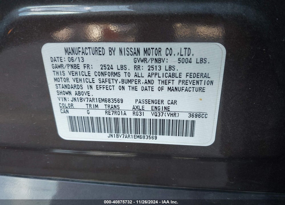 2014 INFINITI Q50 PREMIUM VIN: JN1BV7AR1EM683569