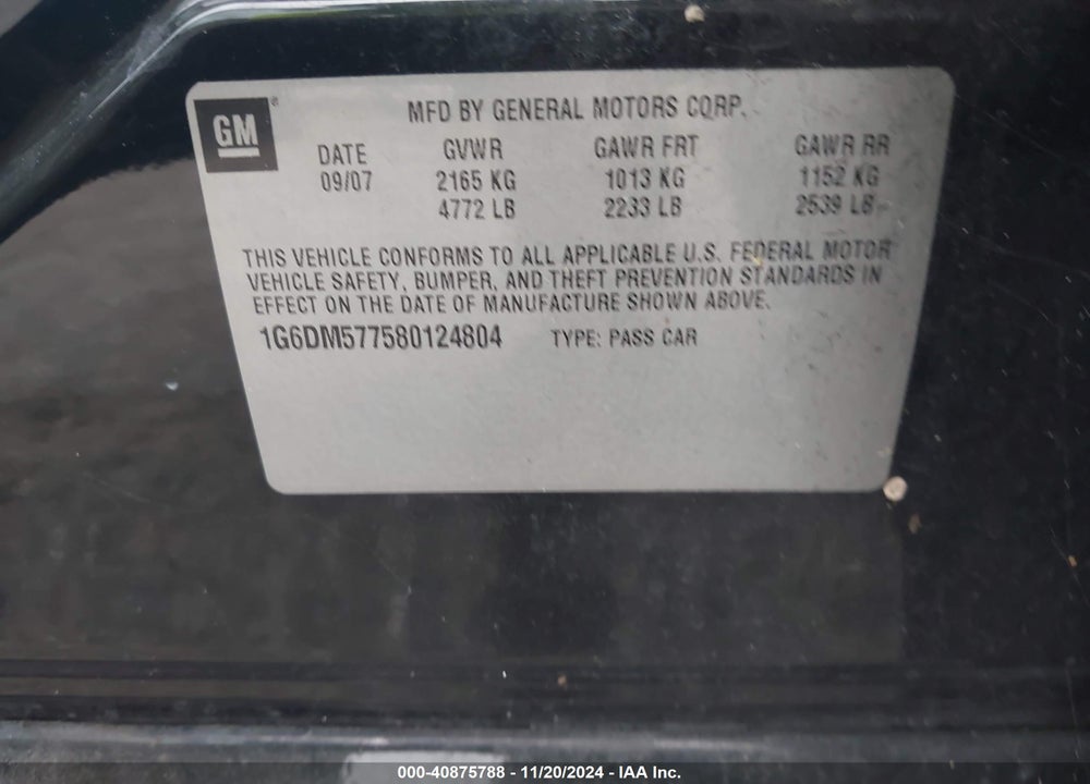 2008 CADILLAC CTS STANDARD VIN: 1G6DM577580124804
