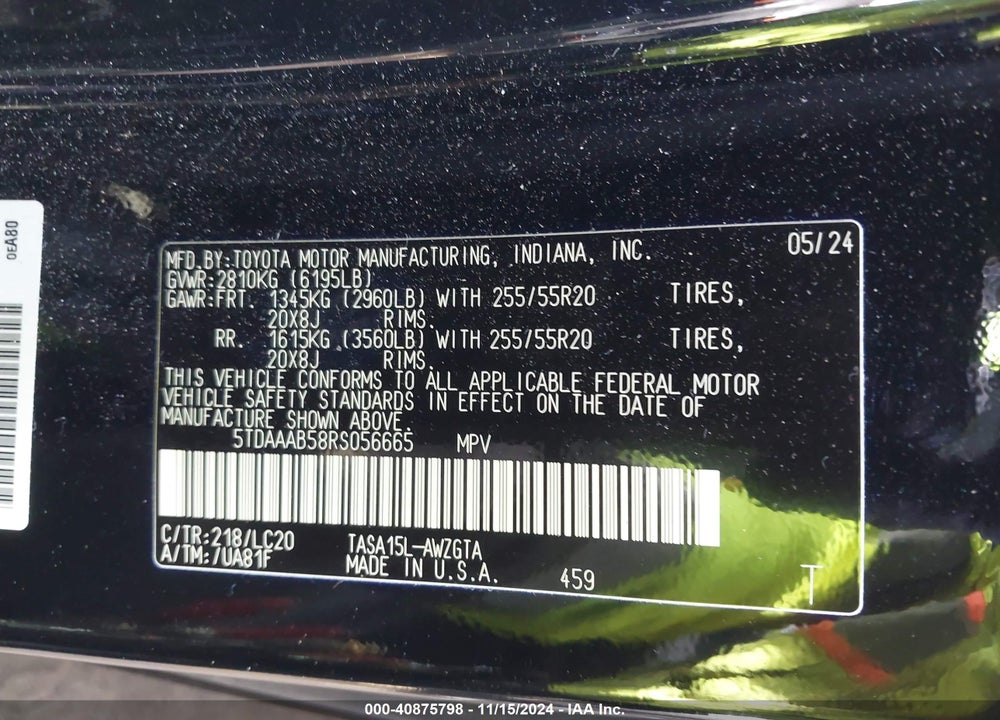 2024 TOYOTA GRAND HIGHLANDER VIN: 5TDAAAB58RS056665