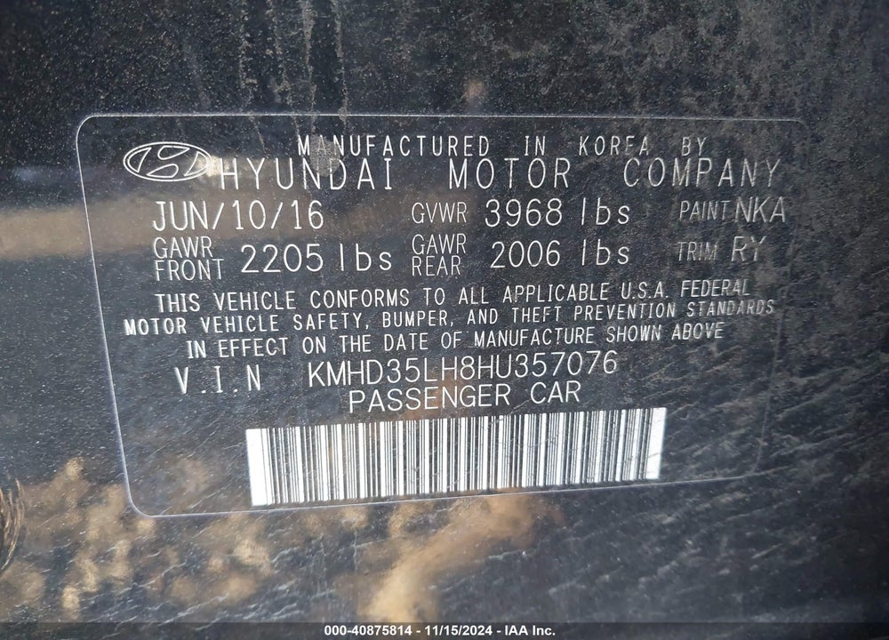 2017 HYUNDAI ELANTRA GT VIN: KMHD35LH8HU357076