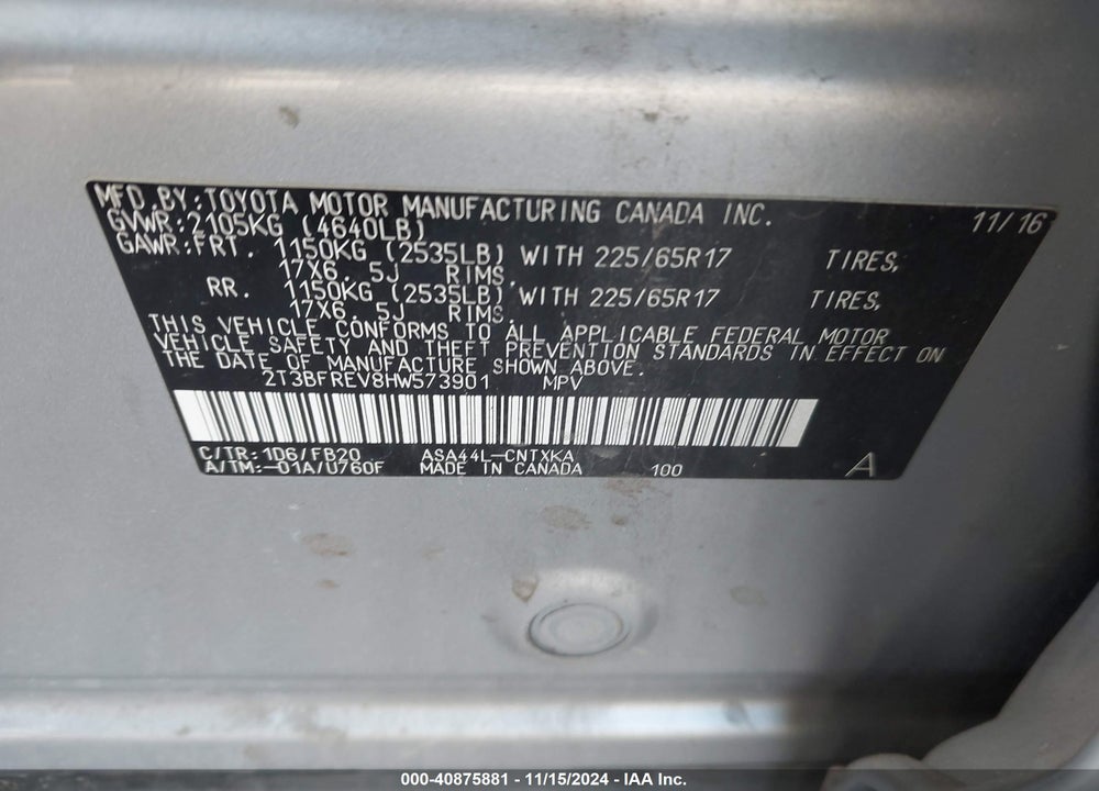 2017 TOYOTA RAV4 LE VIN: 2T3BFREV8HW573901