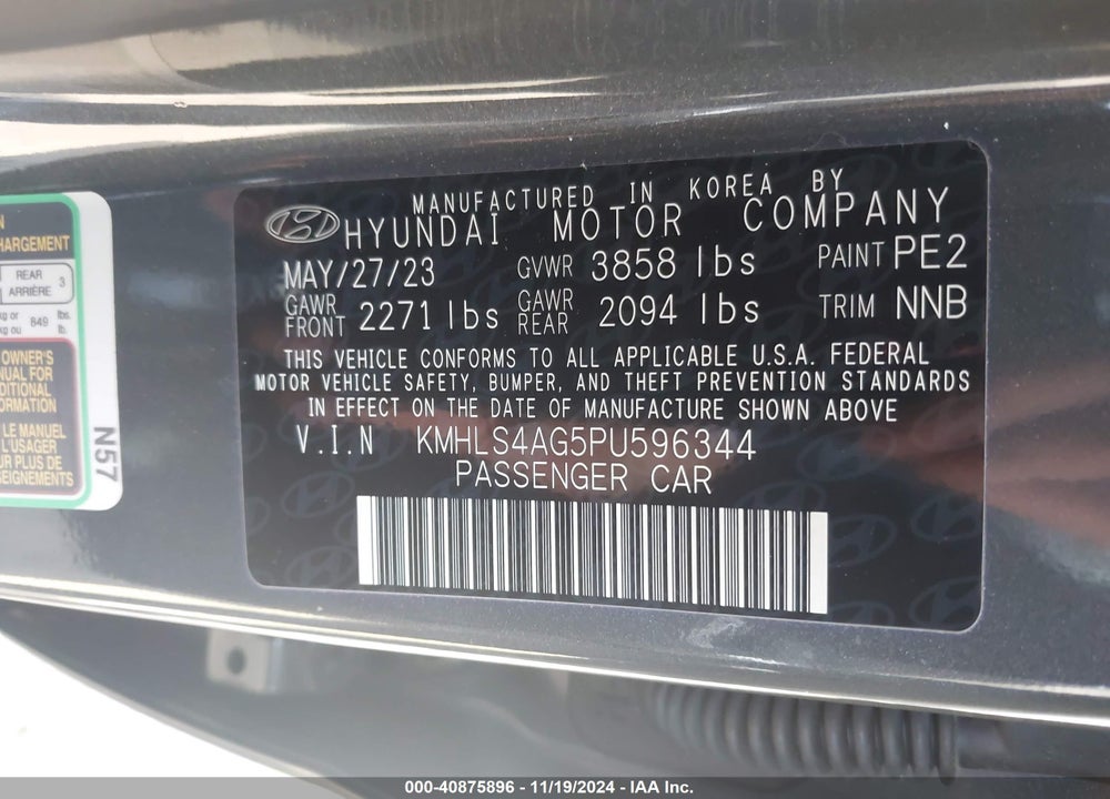 2023 HYUNDAI ELANTRA SEL VIN: KMHLS4AG5PU596344