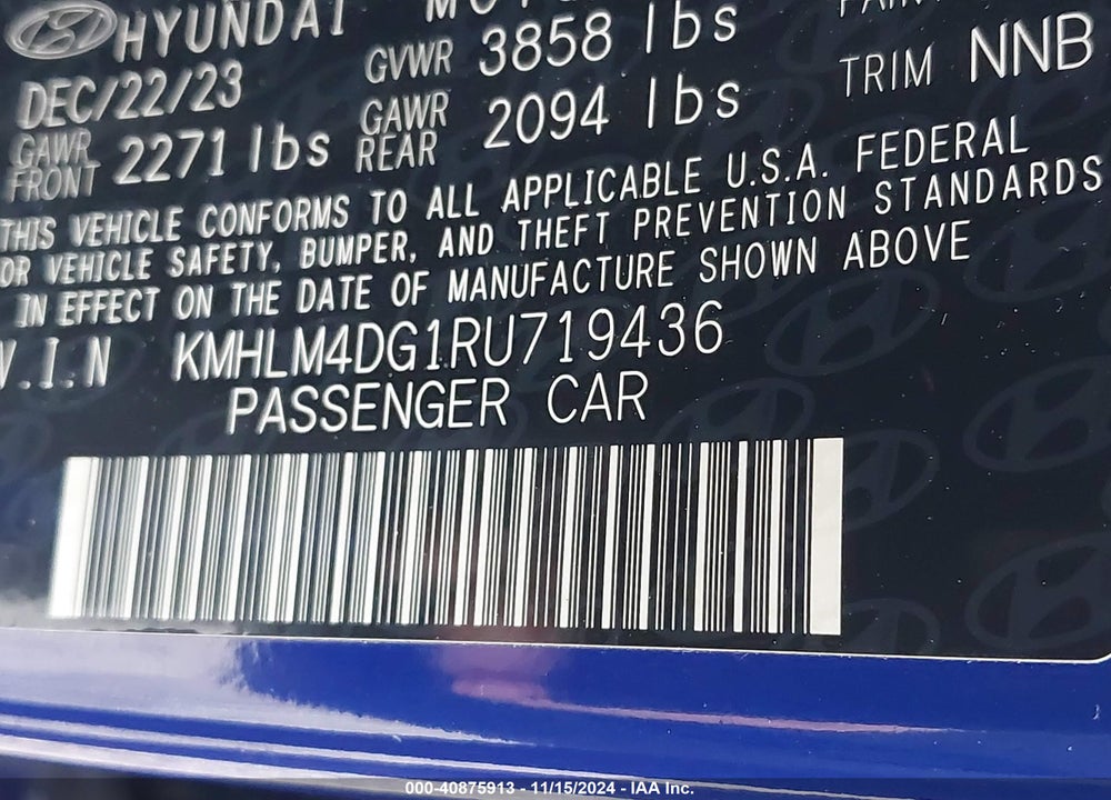 2024 HYUNDAI ELANTRA SEL VIN: KMHLM4DG1RU719436