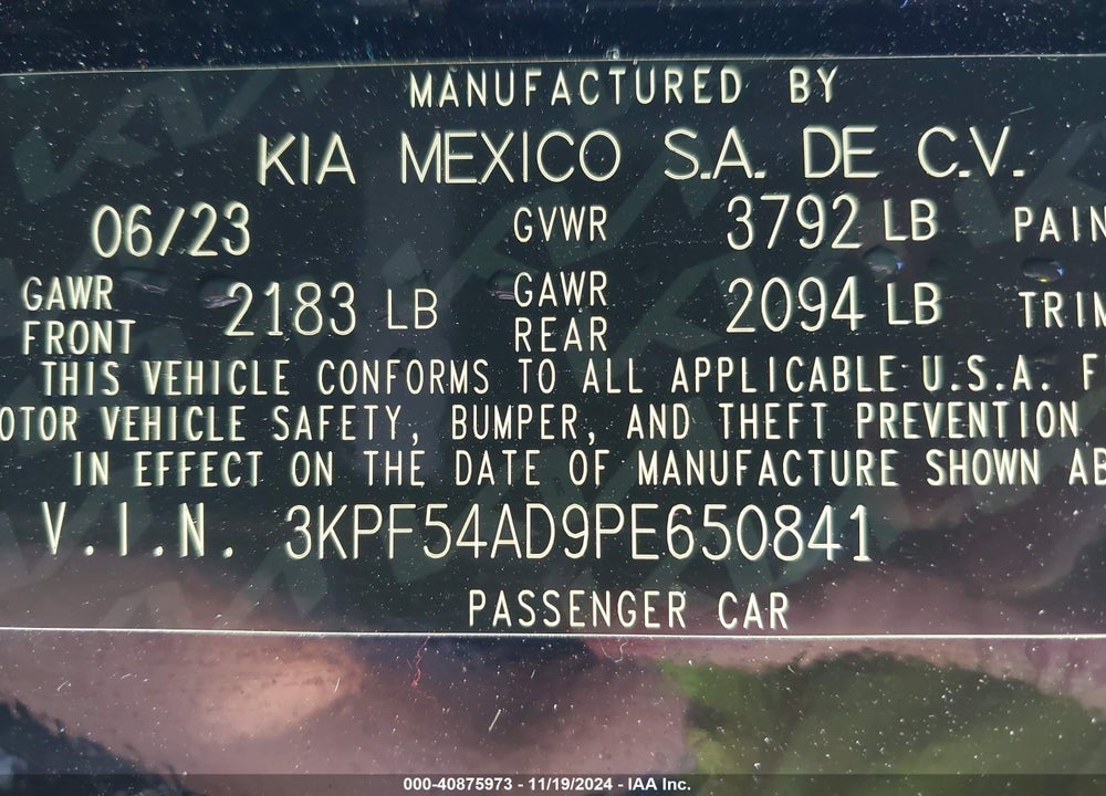 2023 KIA FORTE GT LINE VIN: 3KPF54AD9PE650841