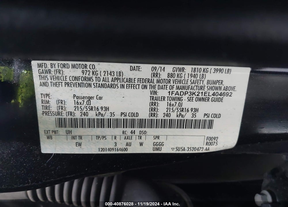 2014 FORD FOCUS SE VIN: 1FADP3K21EL404692