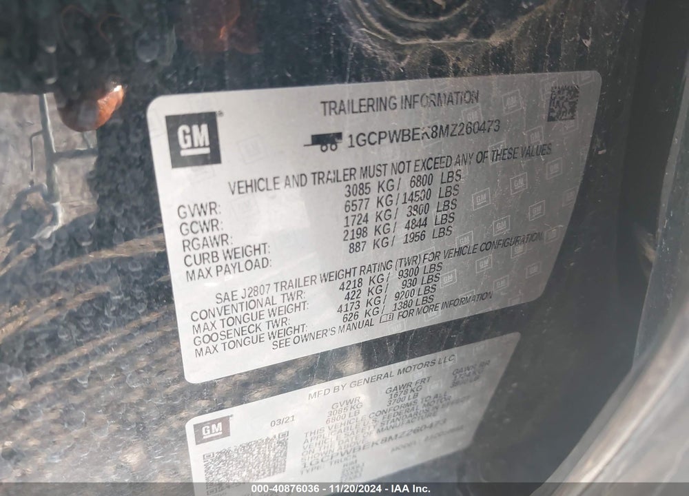 2021 CHEVROLET SILVERADO 1500 2WD SHORT BED CUSTOM VIN: 1GCPWBEK8MZ260473