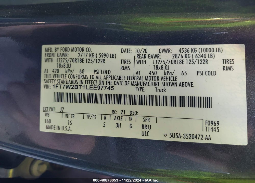 2020 FORD F-250 XL VIN: 1FT7W2BT1LEE97745