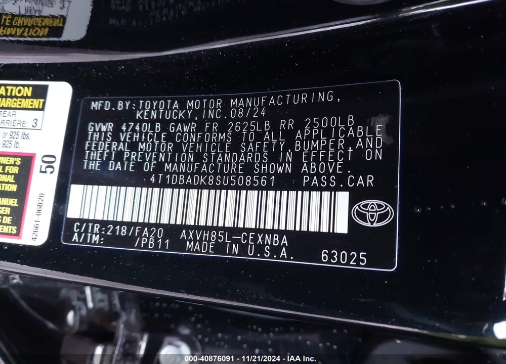 2025 TOYOTA CAMRY LE VIN: 4T1DBADK8SU508561