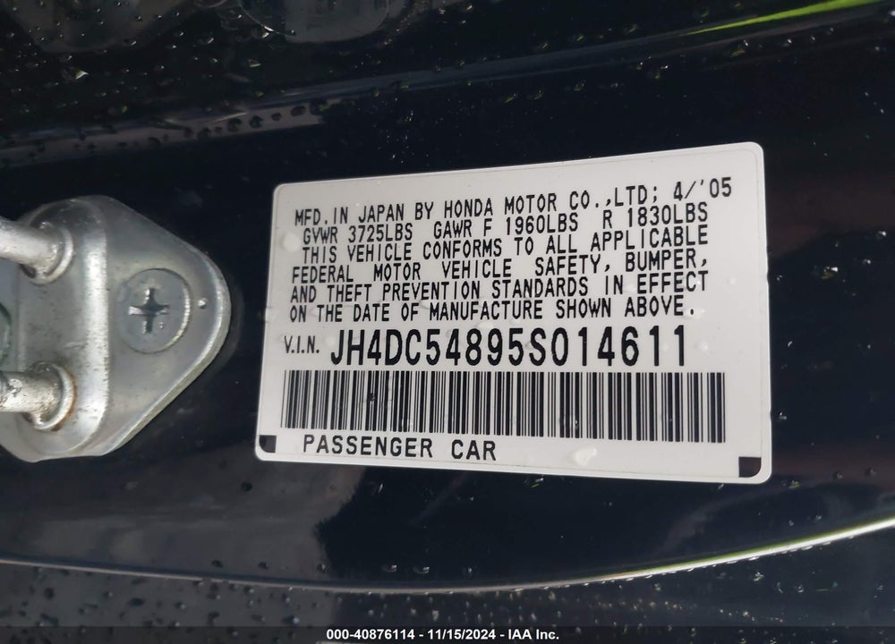 2005 ACURA RSX VIN: JH4DC54895S014611